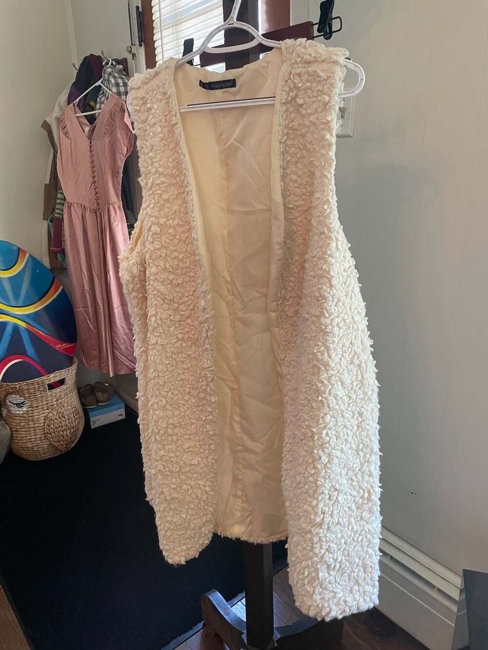 Maurices Cream Faux Fur Sleeveless Long Vest